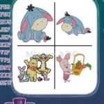 Disney Winnie Pooh Eeyore Donkey Pooh Bear Piglet Friends With Flowers Basket Collection - Filled Embroidery Design - Instant Download