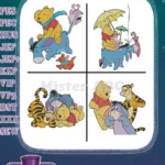 Disney Winnie Pooh And Friends Pooh Tigger Eeyore Piglet With Umbrella Group - Filled Embroidery Design - Instant Download