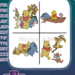 Winnie The Pooh And Friends Pooh Tigger Eeyore Piglet Group Hugs And Boat Ride - Filled Embroidery Design - Instant Download