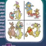 Winnie The Pooh Rabbit Roo Kanga Tigger Christopher Robin Ice Skating Fun - Filled Embroidery Design - Instant Download