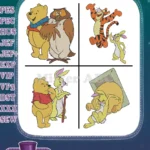 Winnie The Pooh Pooh Bear With Owl Rabbit And Piglet Character Interactions - Filled Embroidery Design - Instant Download