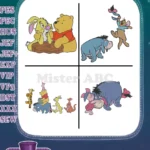 Winnie The Pooh Rabbit Pooh Bear Tigger Eeyore Piglet Group And Individual Poses - Filled Embroidery Design - Instant Download