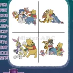 Winnie The Pooh And Friends Snowman Scene Pooh Piglet Tigger Eeyore Rabbit Group - Filled Embroidery Design - Instant Download