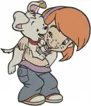 Pound Puppies Style Girl On Scooter With Dog And Various Girl Character Poses - Filled Embroidery Design - 5275
