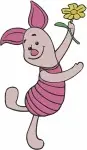 Winnie The Pooh Piglet With Flower Standing And Roo Kangaroo Various Poses - Filled Embroidery Design - 5285