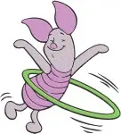 Winnie The Pooh Piglet With Flower He Hula Hoop And On Crescent Moon - Filled Embroidery Design - 5337