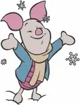 Winnie The Pooh - Piglet'S Various Activities - Snowflake Flag Carrot And Barrel Playtime - Hundred Acre Wood Fun - Filled Embroidery Design - 5355