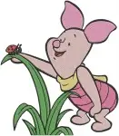 Winnie The Pooh - Piglet'S Joyful Day Out - Sweeping Dancing With Pretty Flowers And In The Garden - Hundred Acre Wood - Filled Embroidery Design - 5374