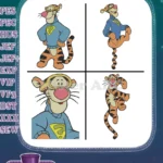 Winnie The Pooh Tigger Wearing Blue Superhero Shirt And Bouncing Poses - Filled Embroidery Design - Instant Download
