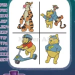 Winnie The Pooh Tigger Standing Pooh On Scooter And Pooh Tigger Hugging Scenes - Filled Embroidery Design - Instant Download