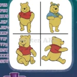 Winnie The Pooh Bear Various Classic Standing Walking And Posing Character - Filled Embroidery Design - Instant Download