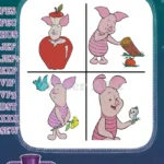 Winnie The Pooh Piglet With Apple On Head Bird Butterfly And Flower Poses - Filled Embroidery Design - Instant Download