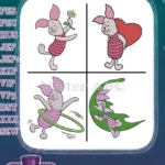 Winnie The Pooh Piglet With Flower He Hula Hoop And On Crescent Moon - Filled Embroidery Design - Instant Download