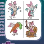 Winnie The Pooh - Piglet'S Various Activities - Snowflake Flag Carrot And Barrel Playtime - Hundred Acre Wood Fun - Filled Embroidery Design - Instant Download