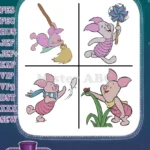 Winnie The Pooh - Piglet'S Joyful Day Out - Sweeping Dancing With Pretty Flowers And In The Garden - Hundred Acre Wood - Filled Embroidery Design - Instant Download