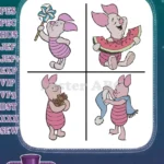 Winnie The Pooh - Piglet Enjoys His Treats - Snowflake Wand Watermelon Chocolate And Blue Hat - Hundred Acre Wood Cute - Filled Embroidery Design - Instant Download