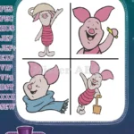 Winnie The Pooh - Piglet Character Study Moments - Hat Close Up Blue Scarf And Bucket Fun - Hundred Acre Wood Classic - Filled Embroidery Design - Instant Download
