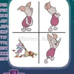 Winnie The Pooh - Piglet'S Autumn Joyful Day - Raking Leaves Happy Waving And Excited Jump - Hundred Acre Wood Season - Filled Embroidery Design - Instant Download