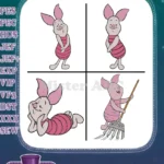 Winnie The Pooh - Piglet The Little Pig - Standing Lying Down And Raking Leaves Poses - Hundred Acre Wood Friend - Filled Embroidery Design - Instant Download