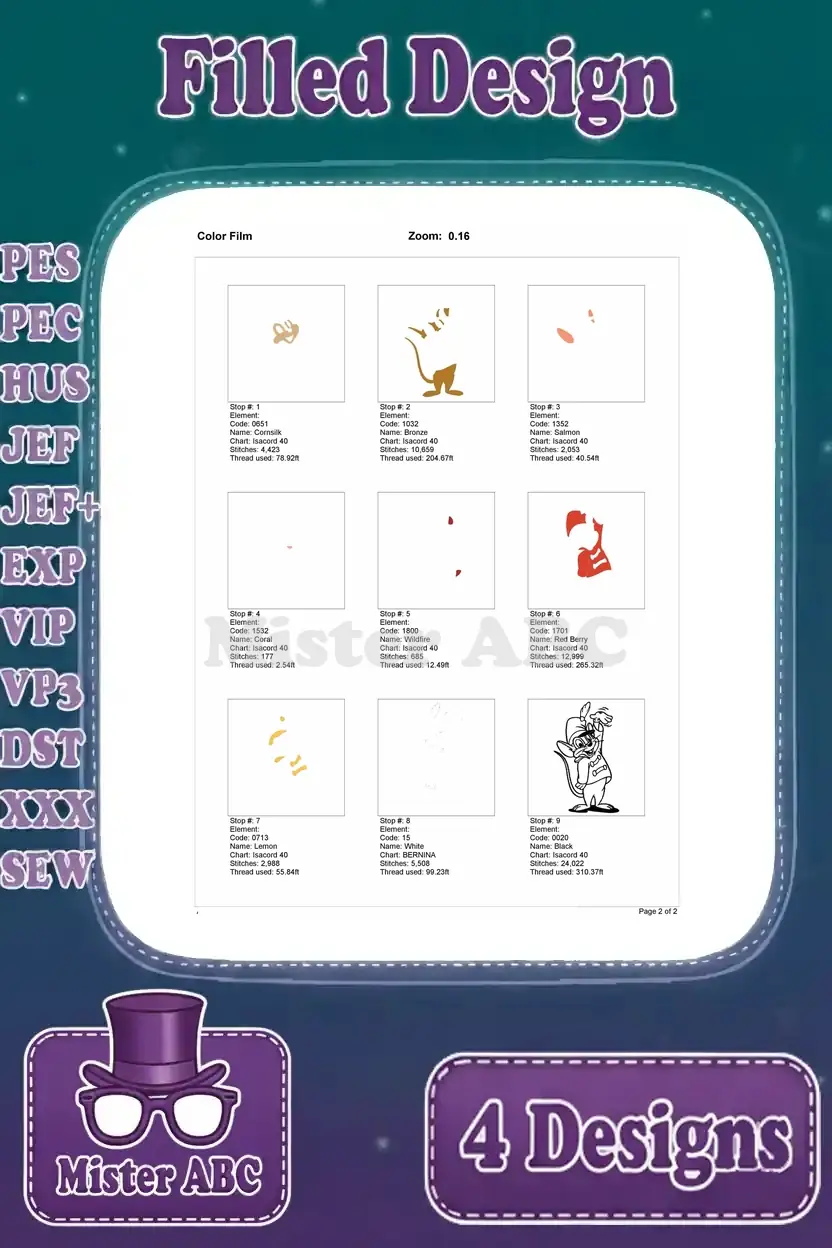 Color film for the third Jerry Mouse design, demonstrating the intricate layering of colors and stitches.