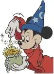Fantasia Sorcerers Apprentice Mickey Mouse With Magic Hat And Broom Poses - Filled Embroidery Design - 2776