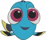 Finding Dory - Dory The Blue Tang Fish - Close Up And Full Body With Friends Nemo And Marlin - Filled Embroidery Design - 2805