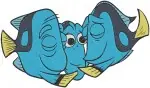 Finding Dory - Dory The Blue Tang Fish - Close Up And Full Body With Friends Nemo And Marlin - Filled Embroidery Design - 2808