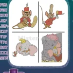 Dumbo Timothy Q Mouse Leading Dumbo And Dumbo With Mrs Jumbo He Scene - Filled Embroidery Design - Instant Download