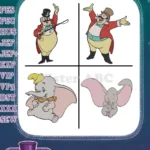Dumbo Ringmaster Timothy Mouse And Flying Dumbo Circus Characters - Filled Embroidery Design - Instant Download