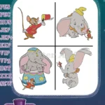 Dumbo Timothy Mouse Mail Dumbo Baby Elephant Clown Costume Poses - Filled Embroidery Design - Instant Download