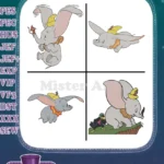 Dumbo Flying Elephant With Timothy Mouse Baby Dumbo And Mother Mrs Jumbo - Filled Embroidery Design - Instant Download