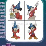 Fantasia Sorcerers Apprentice Mickey Mouse With Magic Hat And Broom Poses - Filled Embroidery Design - Instant Download