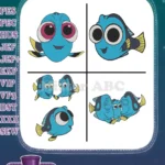 Finding Dory - Dory The Blue Tang Fish - Close Up And Full Body With Friends Nemo And Marlin - Filled Embroidery Design - Instant Download