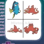 Finding Dory - Hank The Grumpy Octopus - Multiple Tentacle Poses And Expressions - Camouflage - Filled Embroidery Design - Instant Download