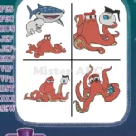 Finding Dory - Hank The Octopus With Dory - Nemo And Marlin - Destiny - Escape Adventure Pack - Filled Embroidery Design - Instant Download