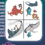 Finding Dory - Hank And Dory In Coffee Pot - Bailey - Destiny - Mr. Ray - Group Escape - Filled Embroidery Design - Instant Download