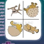 Finding Nemo And Dory - Anchor The Hammerhead - Bloat And Gurgle Pufferfish - Tank Gang Members - Filled Embroidery Design - Instant Download