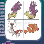 Finding Dory - Unnamed Purple Fish Mermaid Style - Shrimp Cleaner Jacques - Nemo Clownfish - Filled Embroidery Design - Instant Download