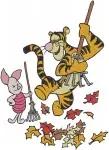 Winnie The Pooh - Tigger Roo Piglet - Autumn Leaves Skating And Log Fun Adventures - Hundred Acre Wood Scene - Filled Embroidery Design - 5455