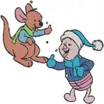 Winnie The Pooh - Tigger Eeyore Roo Piglet - Winter Fun With Scarf Sledding And Snowball Fight - Hundred Acre Wood - Filled Embroidery Design - 5459