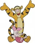 Winnie The Pooh - Tigger And Piglet Best Friends - Hugging Bouncing And Happy Cheerful Poses - Hundred Acre Wood Duo - Filled Embroidery Design - 5463