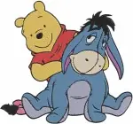 Disney Winnie Pooh And Eeyore Standing Together Riding On Back Friends - Filled Embroidery Design - 5490