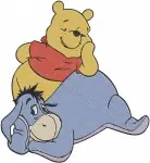 Disney Winnie Pooh And Eeyore Standing Together Riding On Back Friends - Filled Embroidery Design - 5491