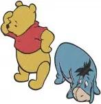 Disney Winnie Pooh And Eeyore Standing Together Riding On Back Friends - Filled Embroidery Design - 5492