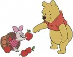 Disney Winnie Pooh And Piglet With Abc Blocks Apples Basket Learning Sharing Designs - Filled Embroidery Design - 5496