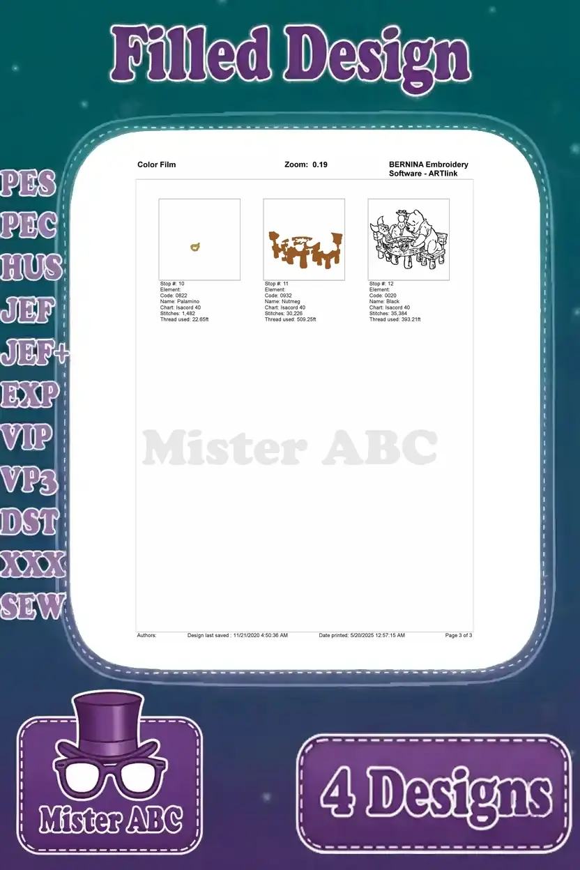 Color film page 3 for the Winnie the Pooh and Piglet picnic embroidery, showing the final stitch details.