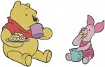 Disney Winnie Pooh Piglet At Table Eating Honey Playing Checkers Games - Filled Embroidery Design - 5514