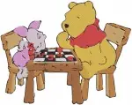 Disney Winnie Pooh Piglet At Table Eating Honey Playing Checkers Games - Filled Embroidery Design - 5516