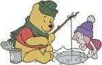 Disney Winnie Pooh Piglet Fishing In Winter Easter Eggs Springtime Fun - Filled Embroidery Design - 5518