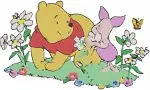 Disney Winnie Pooh Piglet In Flower Field Holding Bouquet Singing Happy Designs - Filled Embroidery Design - 5521